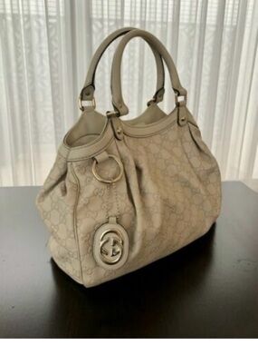 Gucci Cream Monogram Shoulder Bag with Gold Hardware